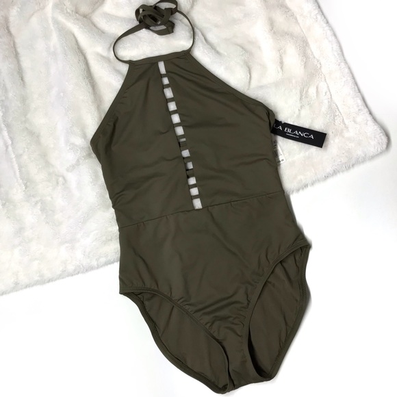 La Blanca Other - La Blanca Caged Halter Plunge One Piece Green 6
